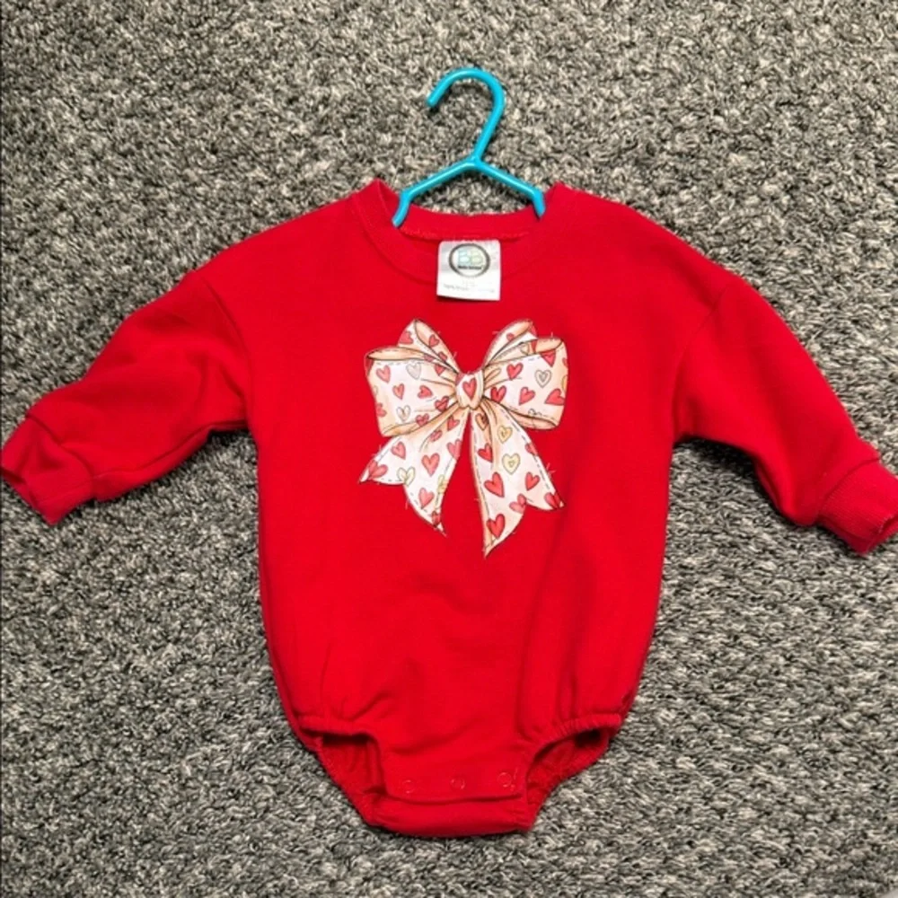 Red Baby sweatshirt Onesie with Heart Bow 18 month
